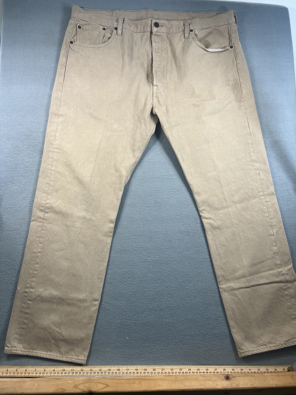 Levi's 501 Jeans Khaki W42 L32 Classic Straight Fit Cotton Denim Winter Fashion